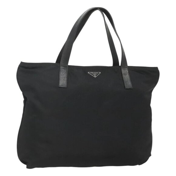 PRADA Tote Bag Nylon Black Silver Auth - Picture 1 of 16